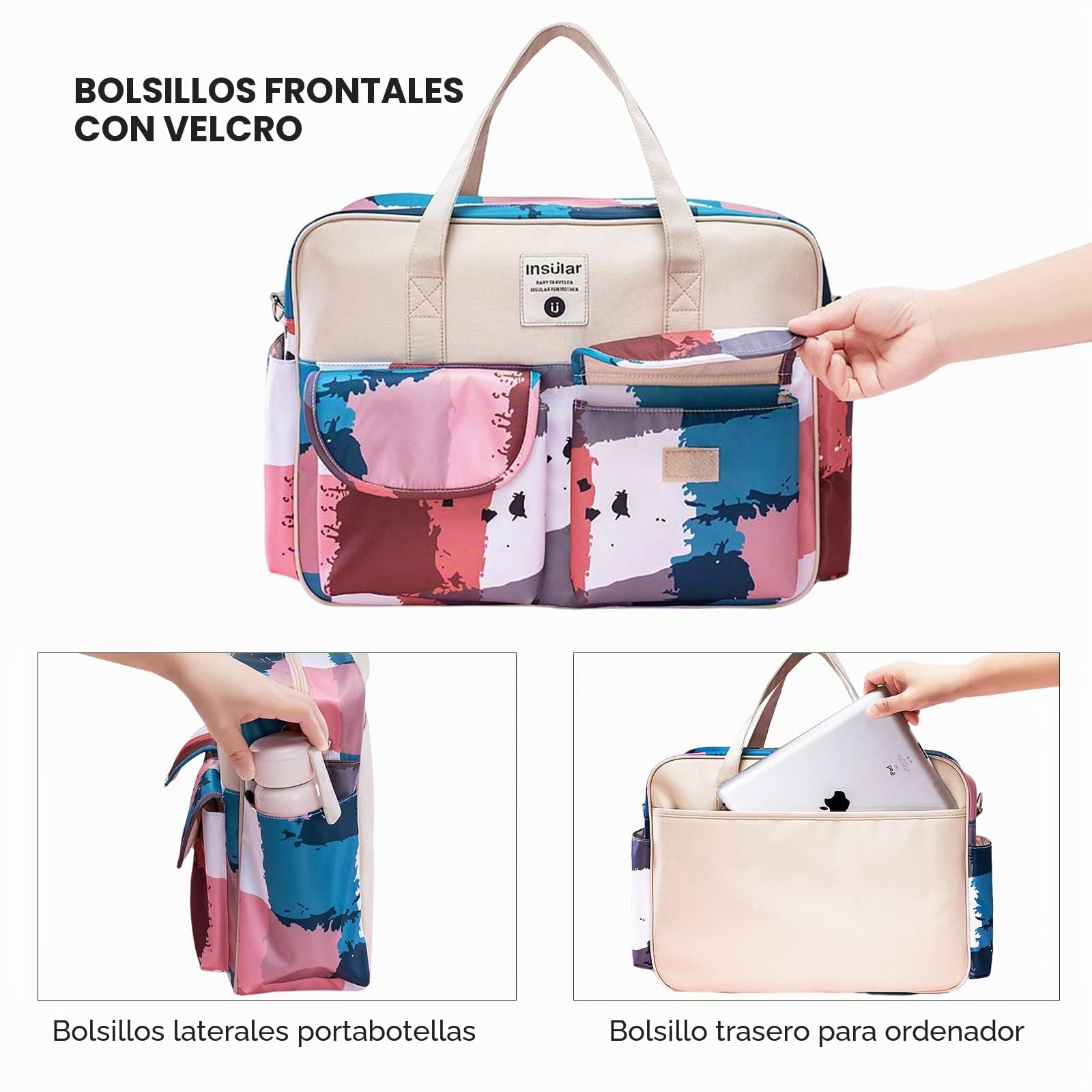 SONARIN Gran Capacidad Bolsa de Pañales para Bebés,Materna Messenger Bolsos Bandolera Bolsa de Viaje para Pañales Multifunción Impermeable con Correa de Hombro & Cambiador