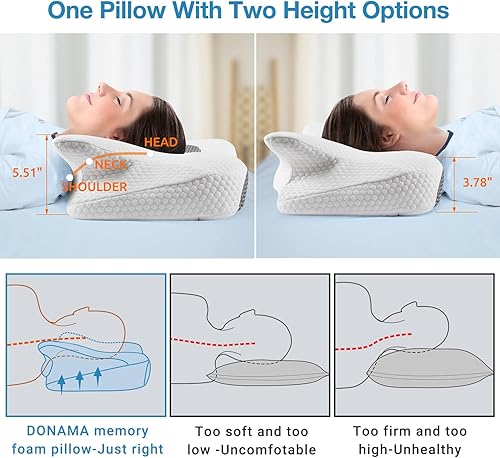 Miniatura 7 de DONAMA Almohada cervical almohada de espuma viscoelástica de contorno para aliviar el dolor de cuello sin olor ergonómica ortopédica soporte de