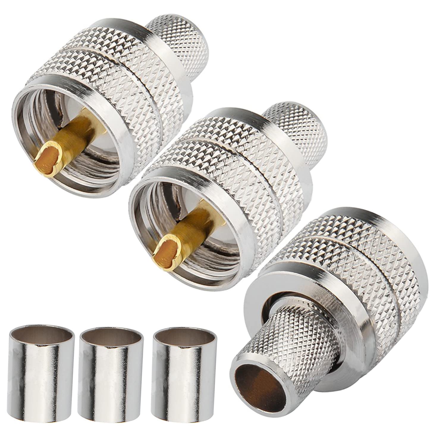 Fohevers 3 Pack UHF PL259 Male Plug Crimp Coax Connector - 50 Ohm RF Coaxial Cable Adapter for CB Radio/Ham Radio/Antenna