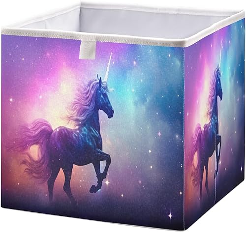 Unicorn Cube Storage Bin, 11x11x11 in Collapsible Fabric Storage Cubes Organizer Portable Storage Baskets for Shelves, Closets, Laundry, Nursery,