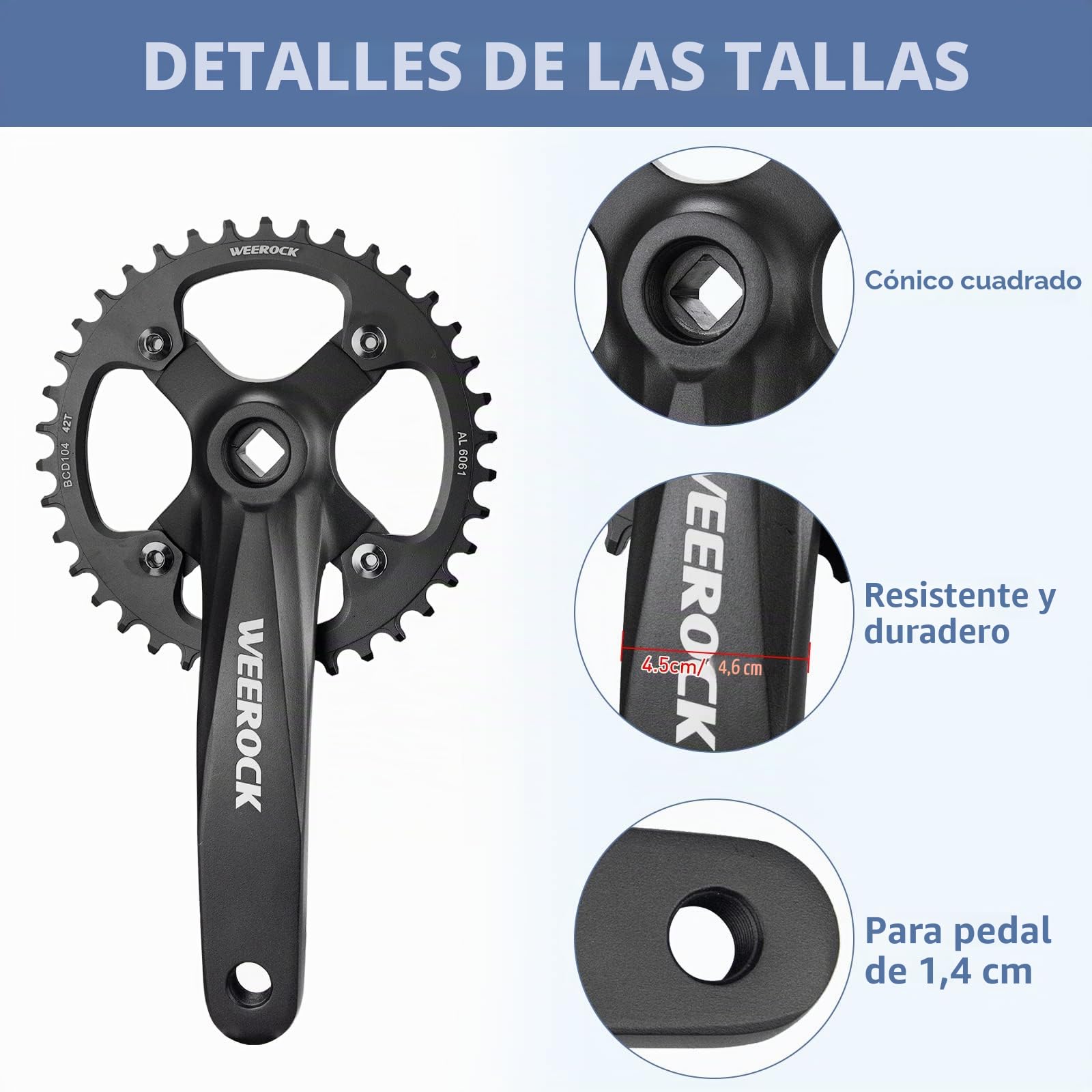 Juego de bielas cuadradas de 170 mm, biela para bicicleta de montaña 38T/42T, plato de aleación de aluminio 6061, apto para Shimano, SRAM, FSA