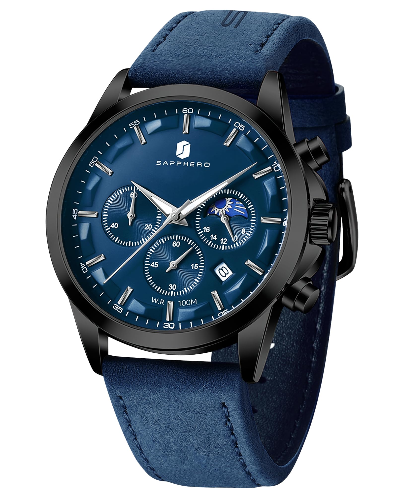 Benyar Watches Men's Chronograph Men's Watch 30 m Waterproof Analogue Quartz Watch Men's Business Calendar Sports Watch Gift for Men
