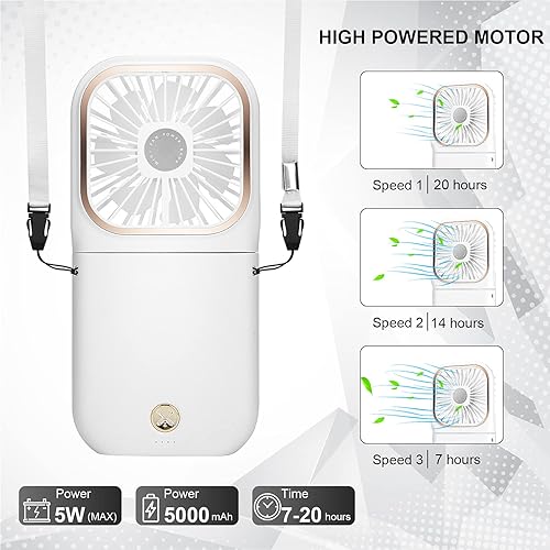 Miniatura 4 de DAVID ROCCO Ventilador de mano, mini ventilador portátil, pequeño ventilador personal actualizado 2022 con ventilador de cuello de 3 velocidades,