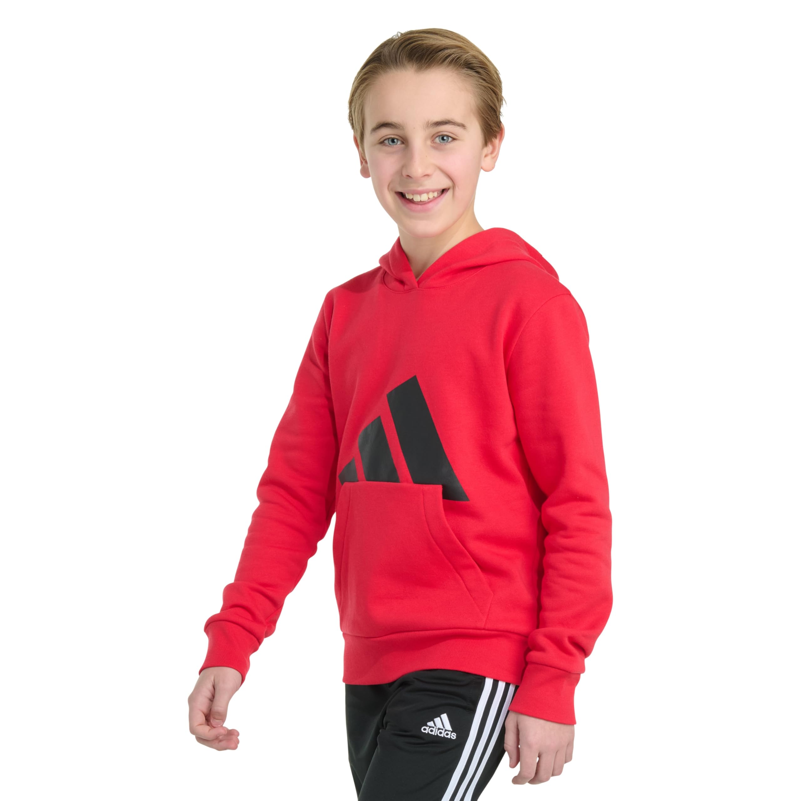 adidas Chłopięca bluza z kapturem z długim rękawem Essential Big Logo polarowa bluza z kapturem, czysty rubin, 8
