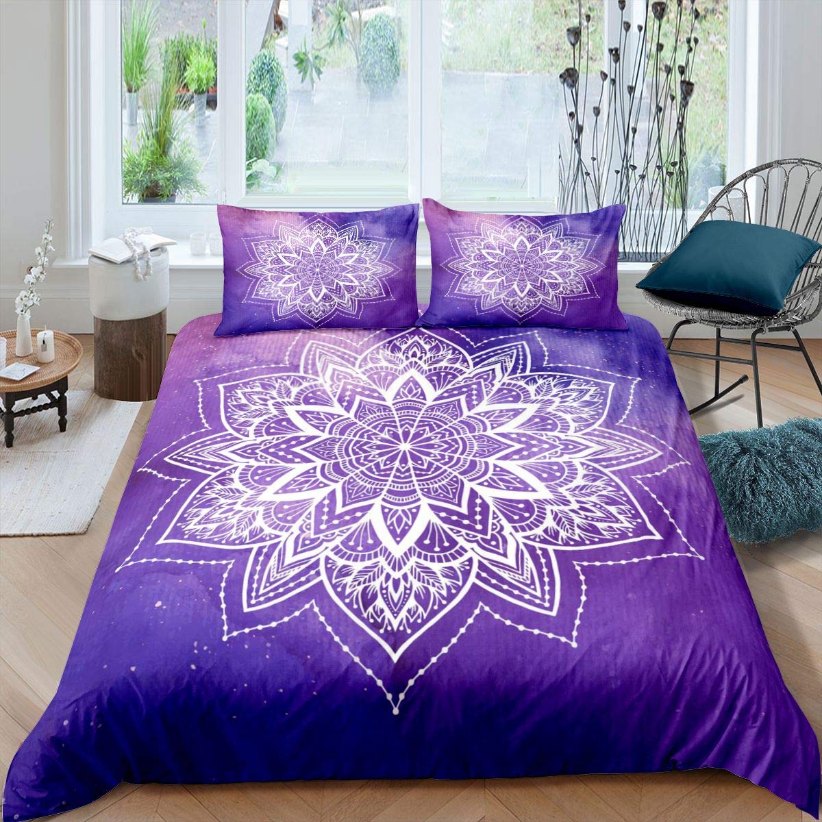 Boho Mandala Duvet Cover Hippie Mandala Comforter Coverative Exotic Floral Bedding Set For Kids Adults Indian Bohemian Style Bedspread Cover Ultra Soft Single Size