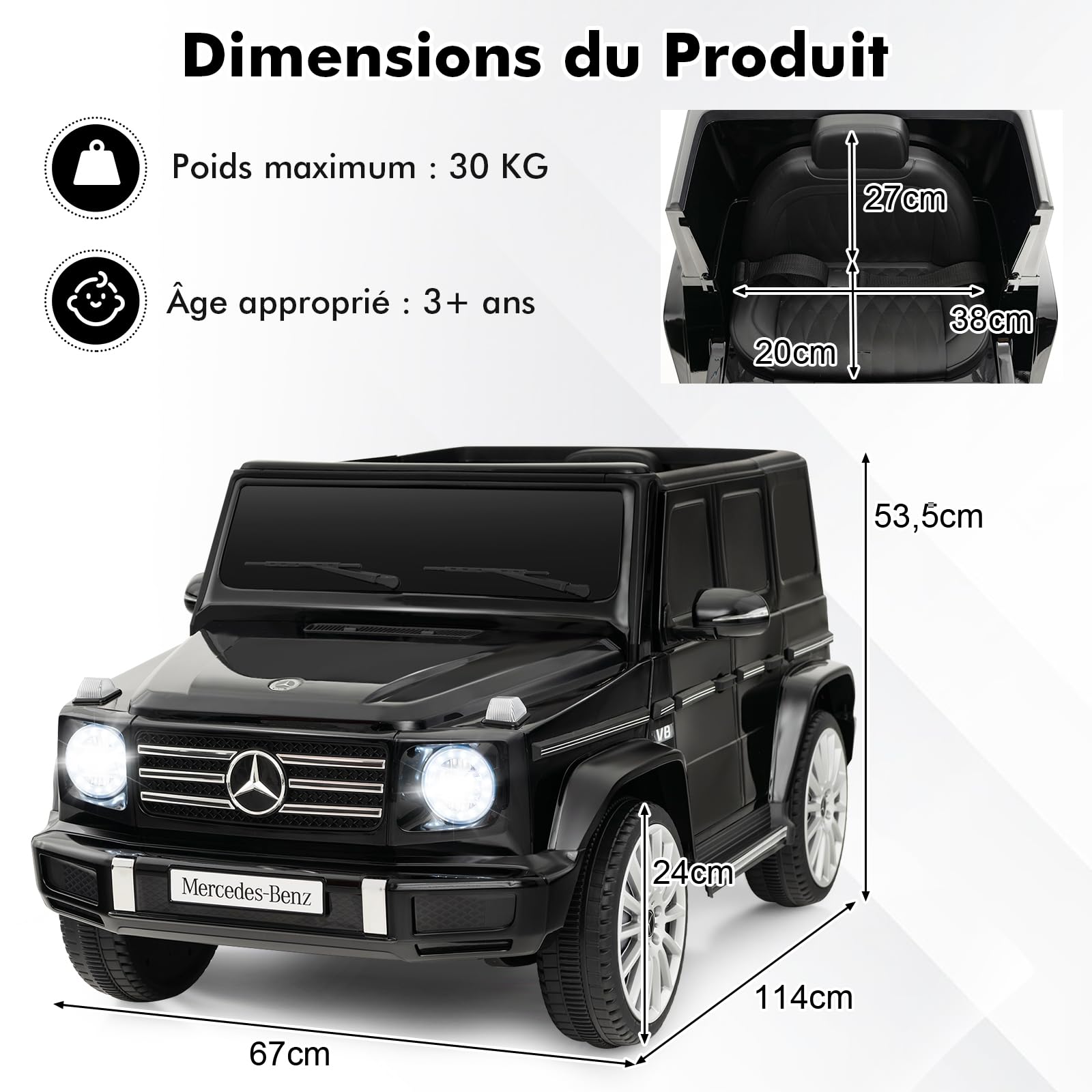 GOPLUS 12V Voiture Électrique Enfants Mercedes Benz G500, avec Télécommande 2,4G, Effets Sonores Lumineux & Klaxon, 3-6 kmh, Style Classique pour 3 Ans+, Charge 30kg (Noir)