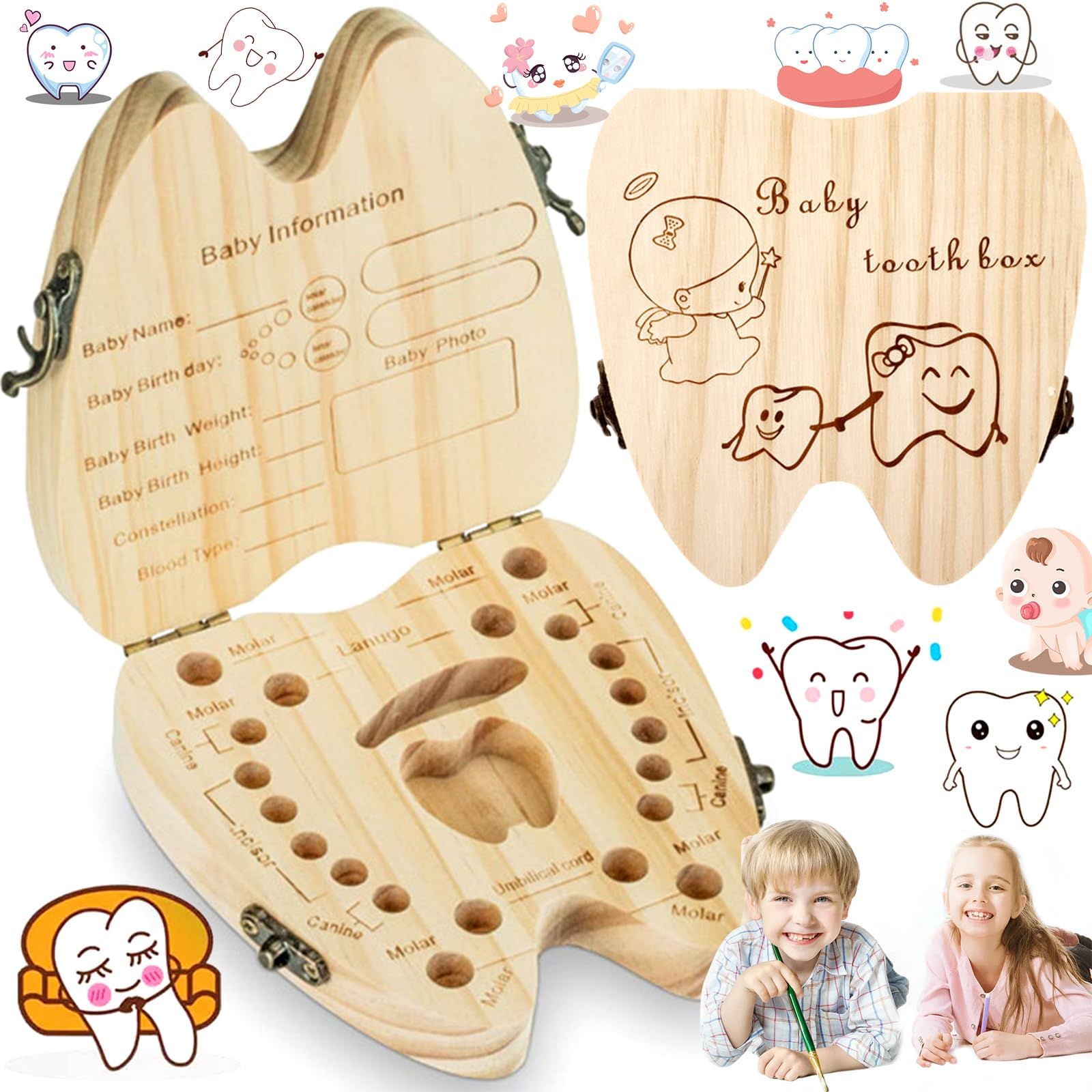 Boîte à Dents De Lait En Bois Version Fille - Souvenir Enfance Avec Accessoires - Texte Français