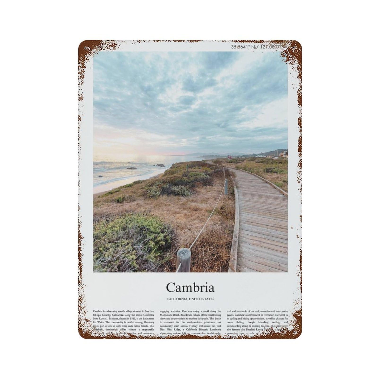 xiaoxiaoshen Cambria California, United States, USA City Scenery Wall Decor Art Metal Tin Poster Modern Home Decor Art Home Bar Shop Decorations Vintage Sign 40x30cm