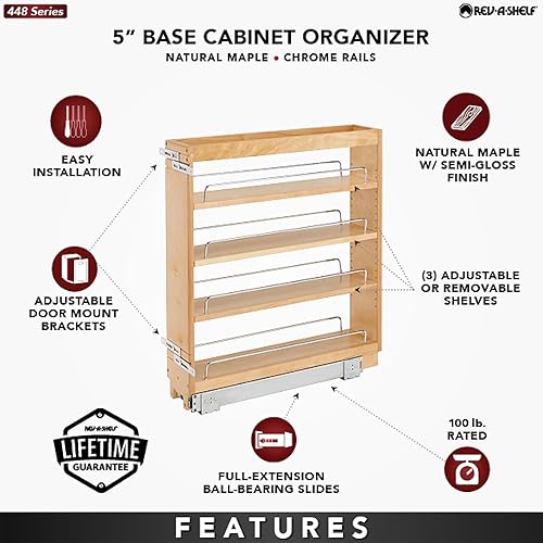 Vista 18 de Rev-A-Shelf Organizador de almacenamiento de armario de cocina extraíble de 8 pulgadas con estantes ajustables para apertura de gabinete de 8.5