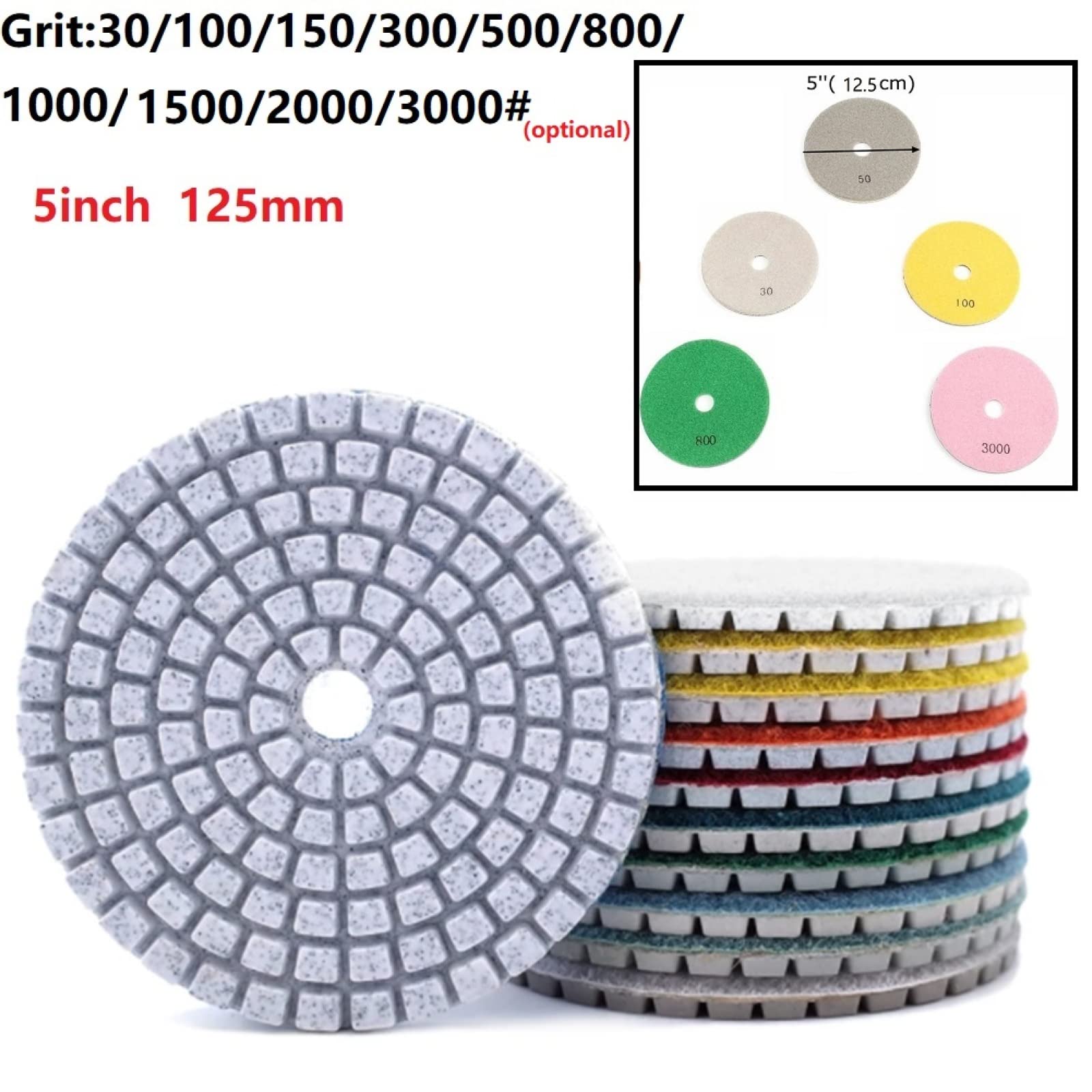 Diamant-Polierpads, 2 stück 5 Zoll 125mm Diamant Polieren Pad Trocken/Nass Flexible Schleif Scheiben for Granit Marmor Stein Polieren Schleifen Schleif Zu(3000)
