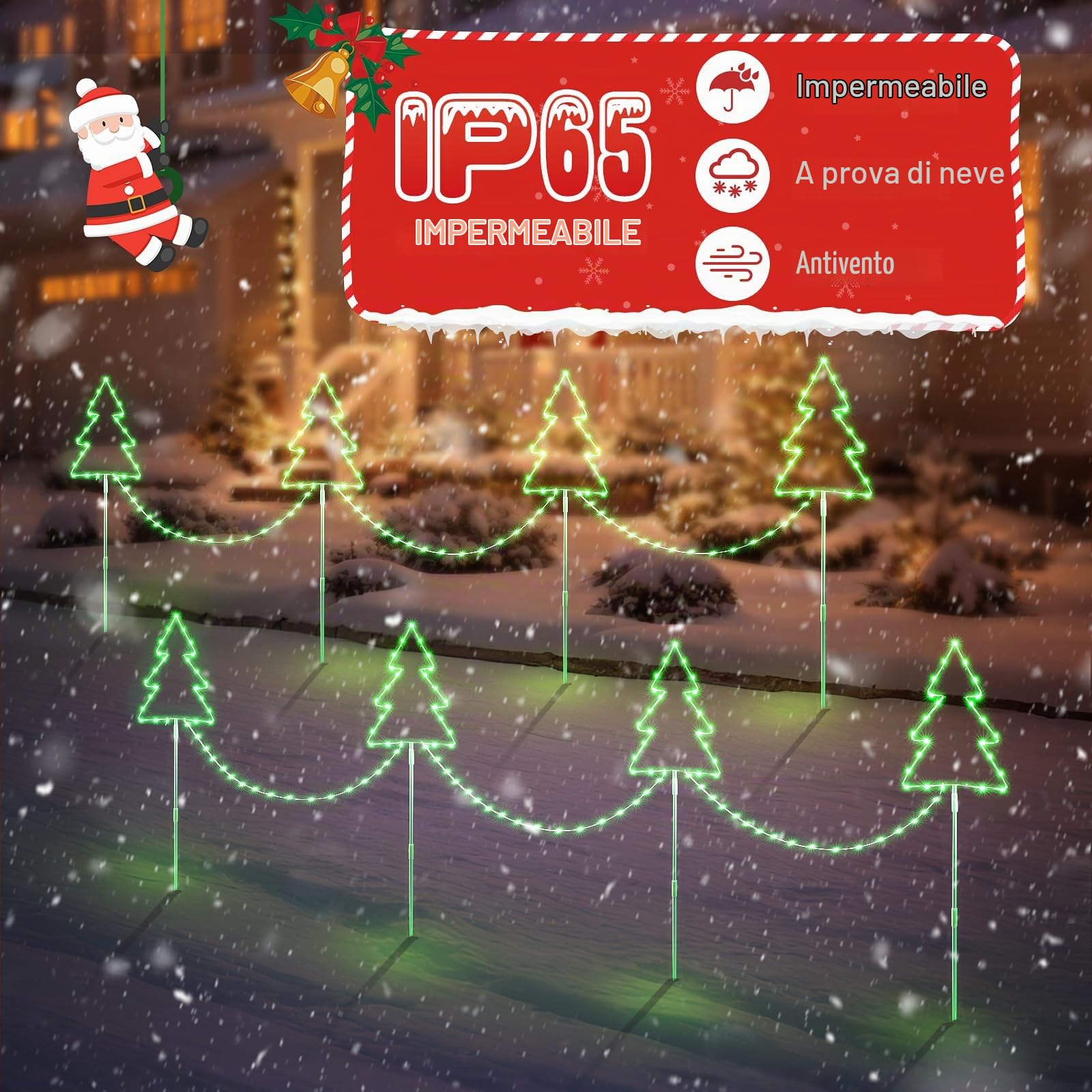 Quntis 4 Pack Luci Natale Sentiero Forma Albero di Natale 160 LED con Timer 8 Modi IP65 Impermeabile Luci Natale Decorazione per il Giardino Sentiero Patio Prato, Verde