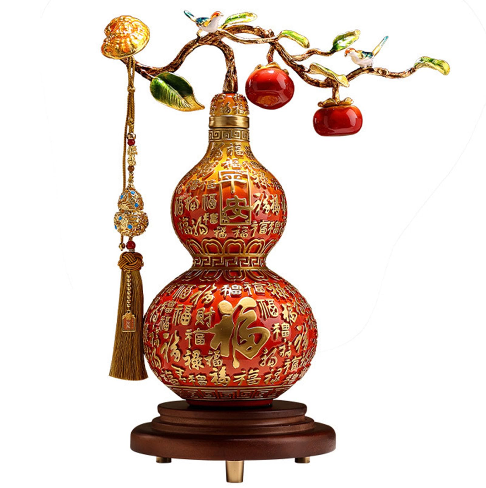 Persimmon Resin Statue,Blessing Sculpture Feng Shui Ornament Gourd Figurine
