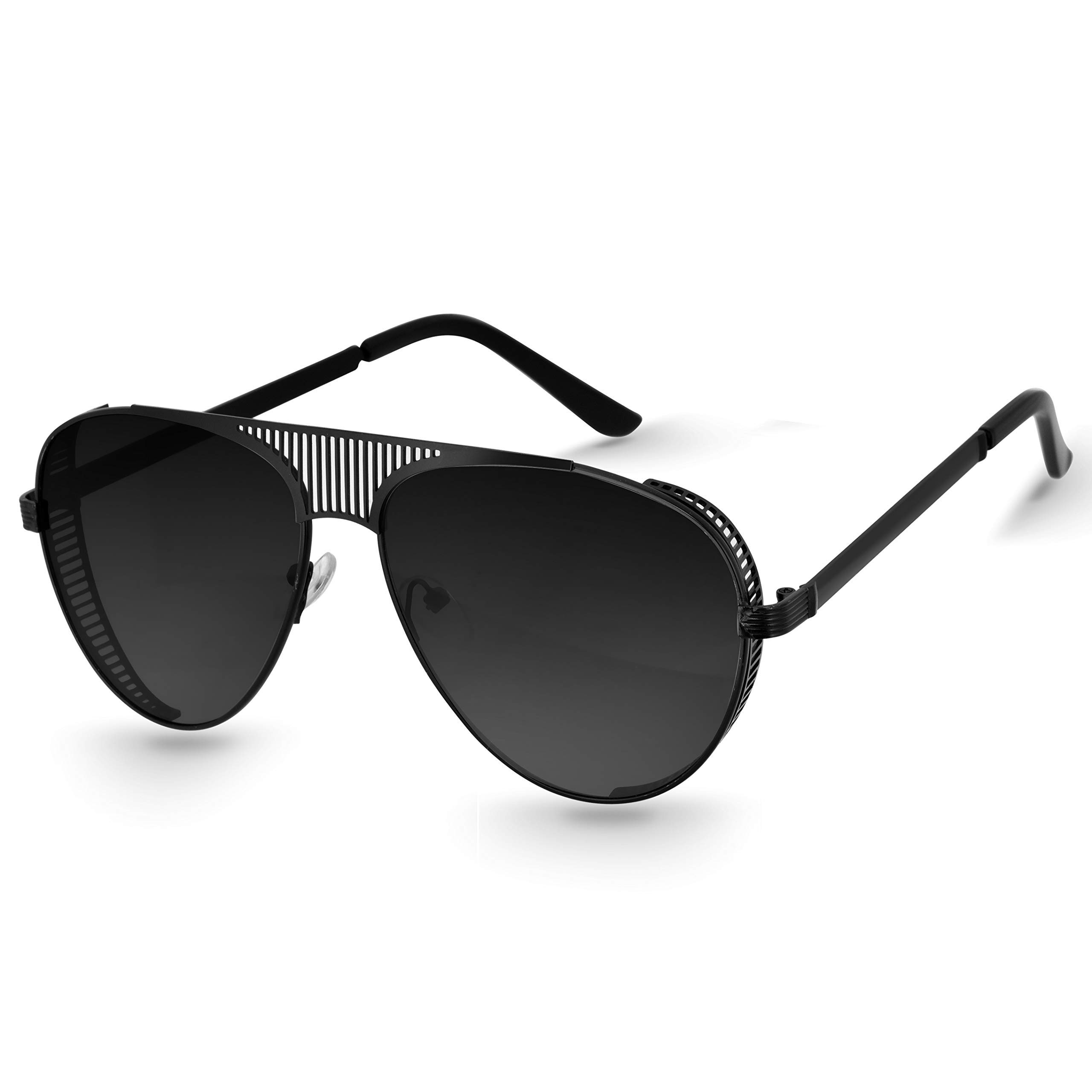 Aviator Unisex Sunglasses Black Frame, Black Lens (Large) Pack of 1-image-45