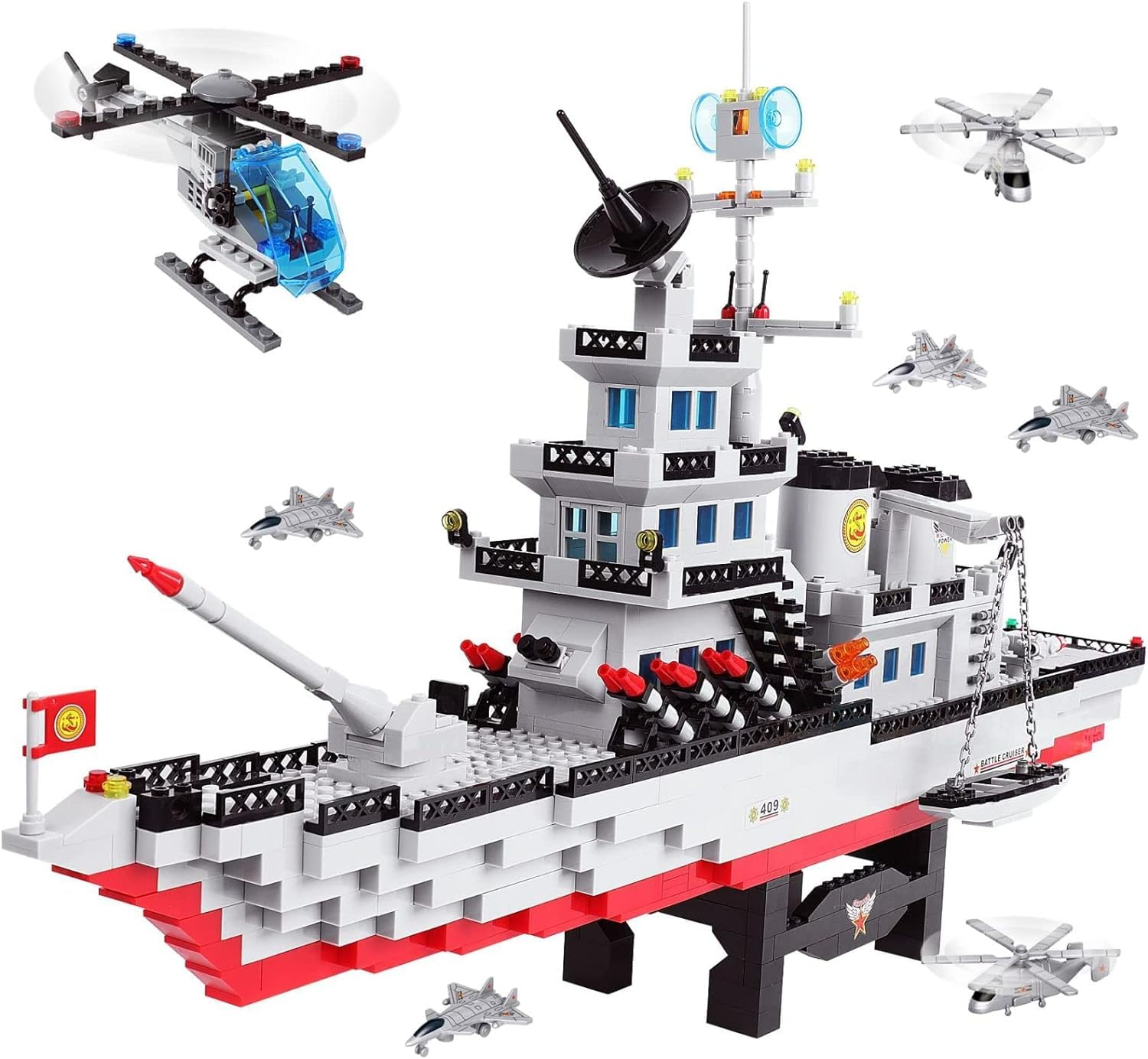 X springAircraft Carrier Building Set, 1224 PCS Large Battleship Building Blocks Toy Set with Helicopter, Fighter, Best Learning and Roleplay STEM Construction Toy for Kids 6-12 Years
