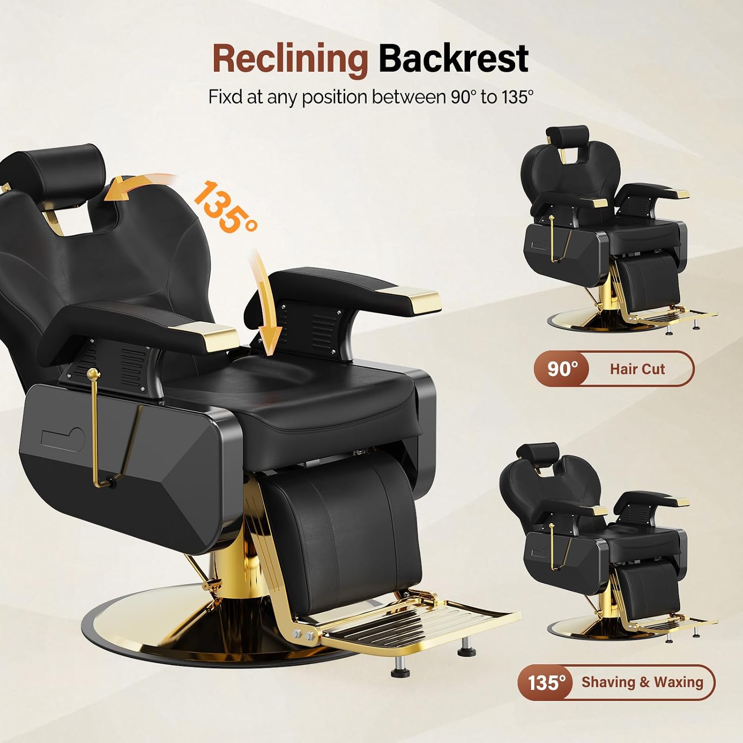OmySalon All Purpose Hydraulic Barber Chair Recline 360 Degree Swivel Height Adjustable Heavy Duty Hairdresser Chair Beauty Salon Spa Tattoo Styling Barbershop Equipment Gold & Black
