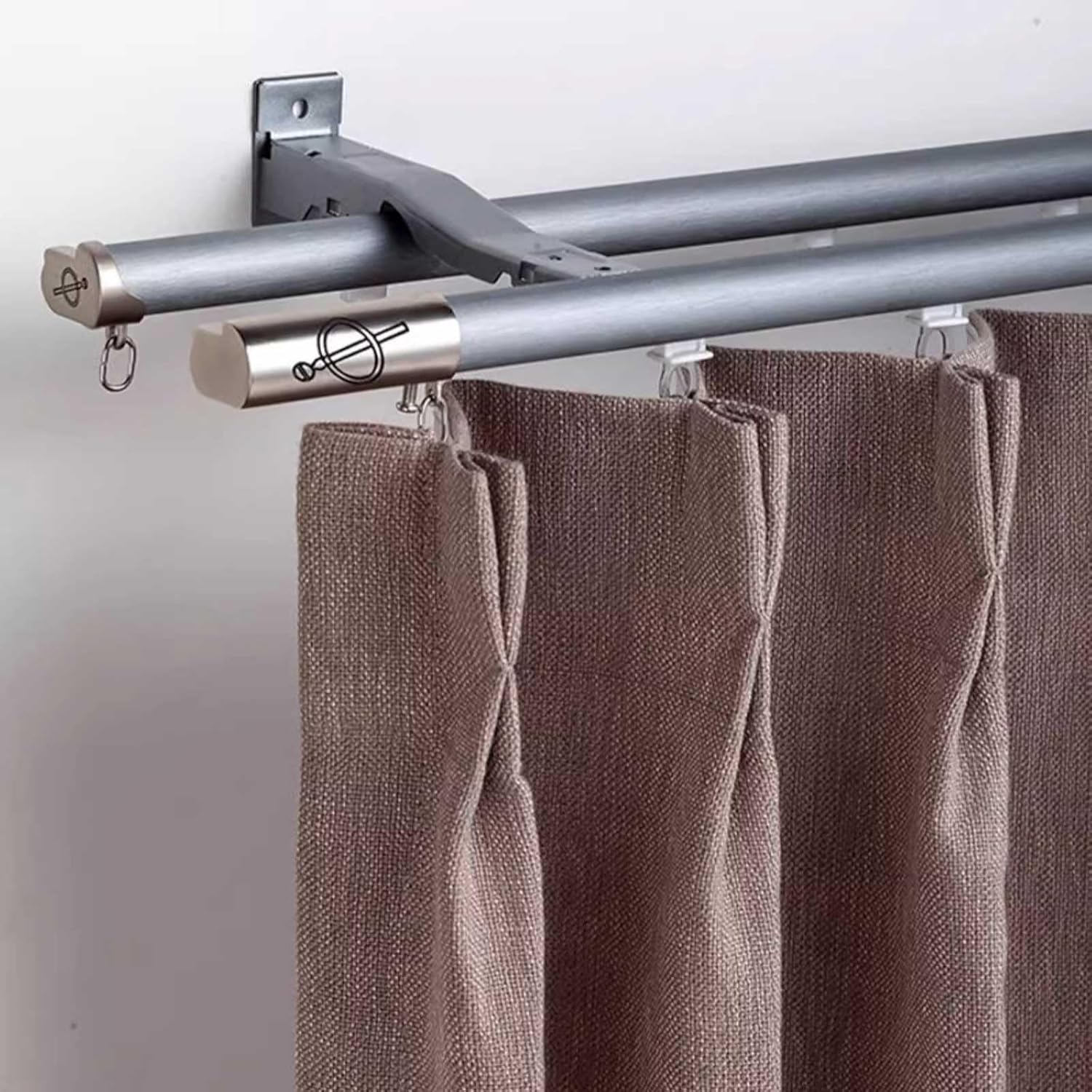 Aluminum Alloy Wall Mounted Curtain Rod - Double Track Sliding Curtain Rail for Drapes & Room Dividers, 1.4m (4.6ft) - Modern Gray Design for Living Room Decor