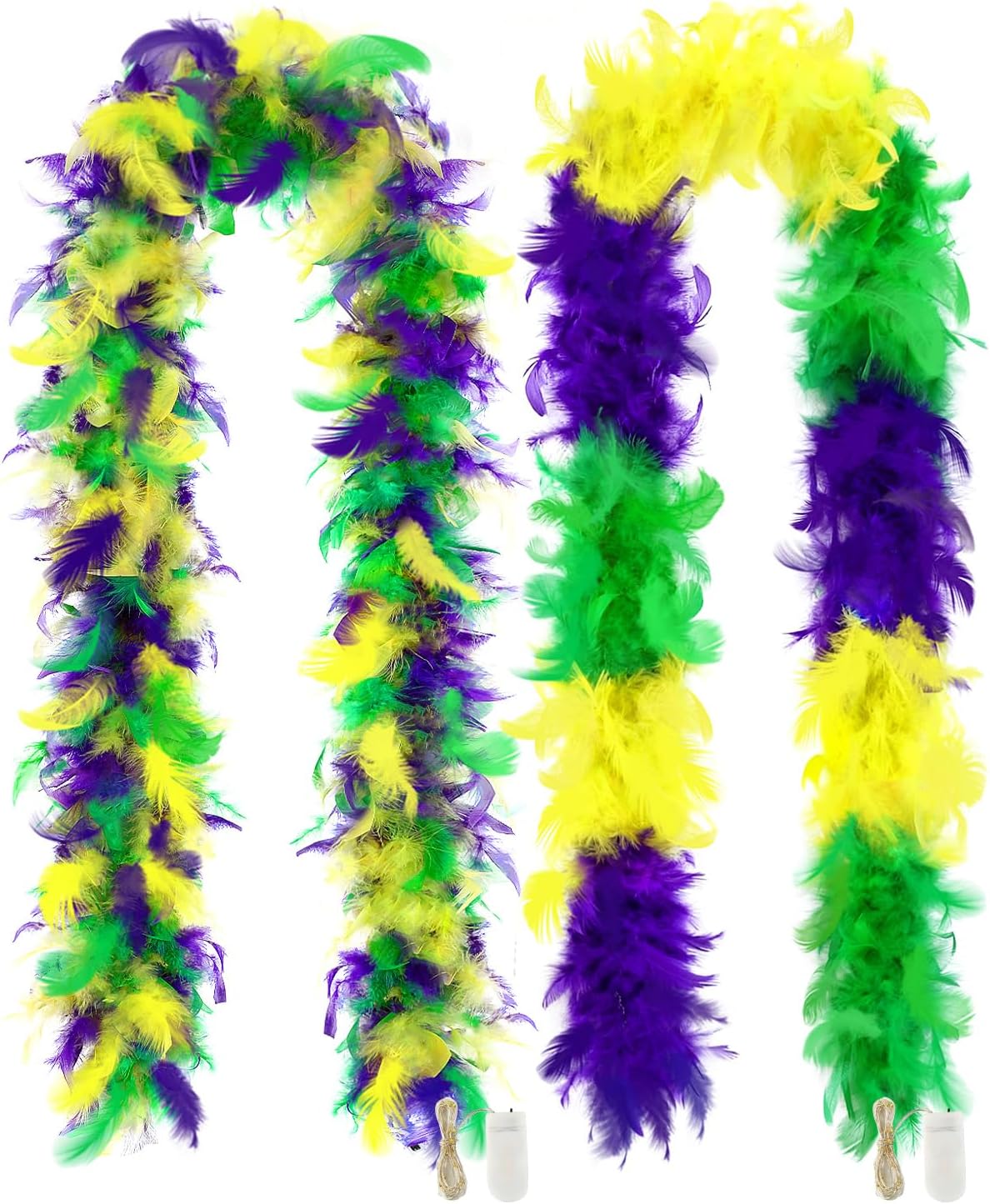 Mardi Feather Boa with LED Lights, 2 Pack Glowing Boas for Women’s Costume Party Decoration Accessories for Carnival Festive Parties