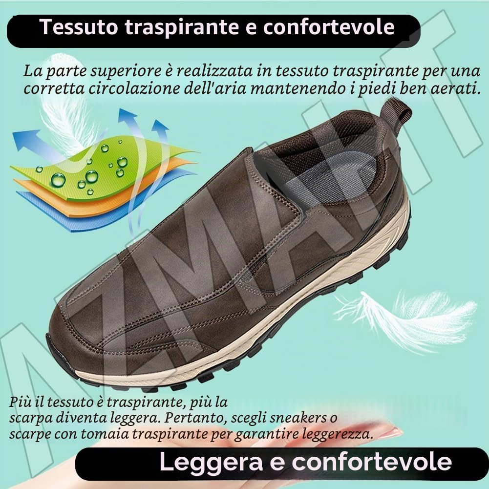 Scarpe Sportive Ortopediche Mocassini da Uomo in Pelle Impermeabile Slip on Sneaker Casual Scarpe da Running Corsa Scarpe Leggera Fitness Traspirante Camminata,Marrone,42/260mm