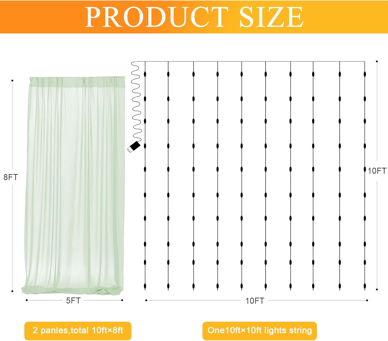 Fomcet Sage Green Tulle Backdrop Curtains with Lights String 10FT X 8FT Sheer Curtain with Lights Tulle Curtains Backdrop for Wedding Birthday Party Photo Shoot (2 Panels 5x8FT) 10FT X 8FT(2 Panels 5ft X 8ft) Sage Green