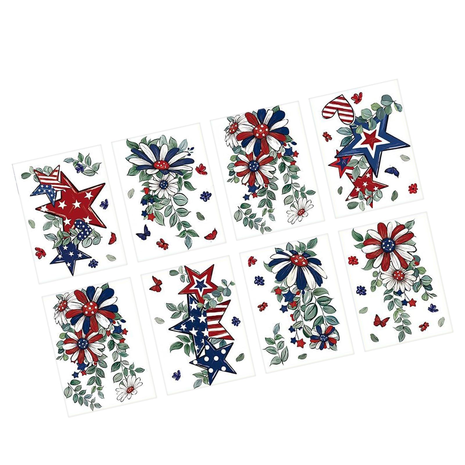 TFAOYS 8 Sheets July 4th Window Clings Red White Blue Holiday Decorations for Glass Surfaces and Doors Easy Skin Window Stickers