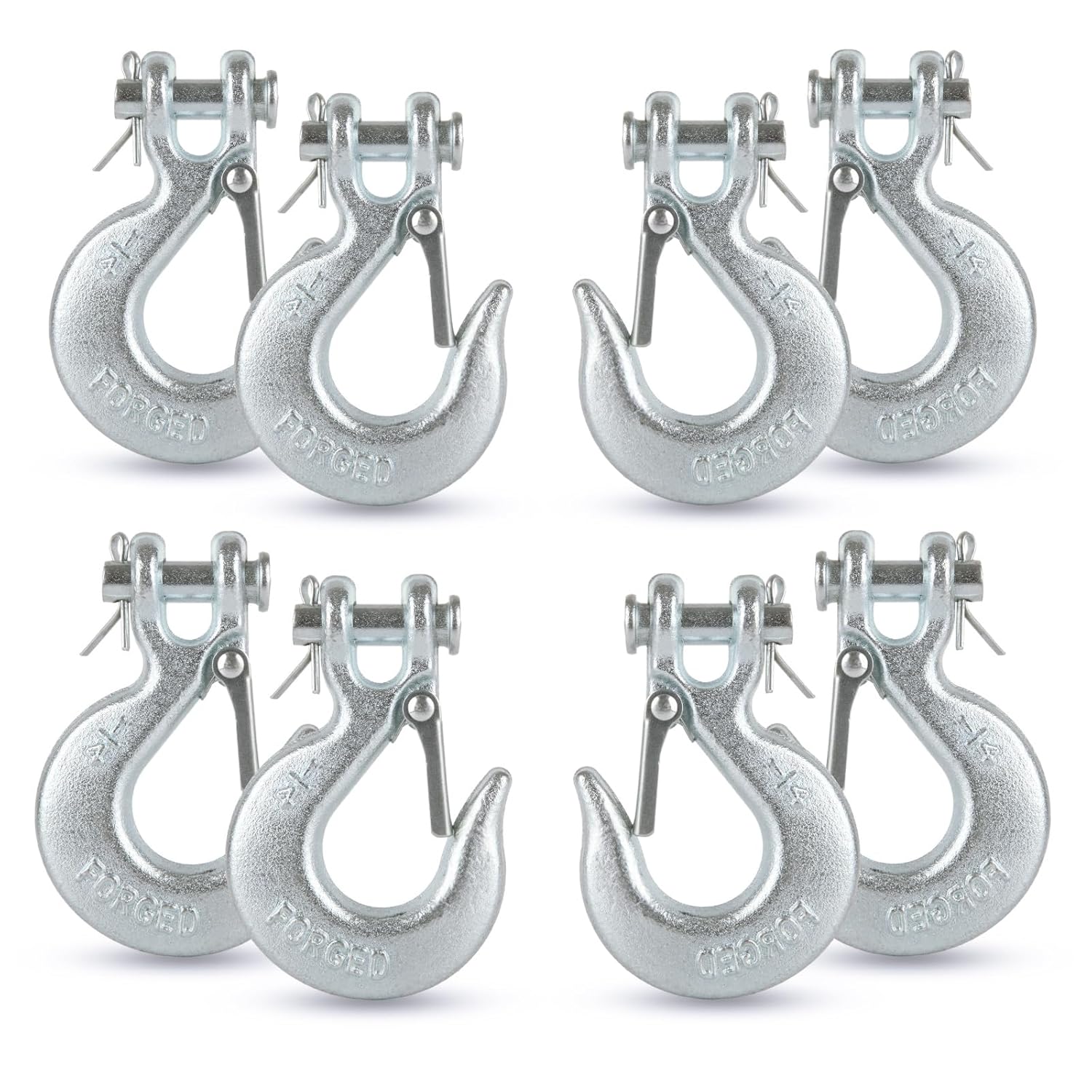 8Pcs 1/4 Inch Safety Chain Hooks, Clevis Slip Hook with Safety Latch, Trailer Safety Chain Hooks, G70 Forged Steel for Trailer Truck Transport Tow Winch Hook Trailer (12,600 Lbs)