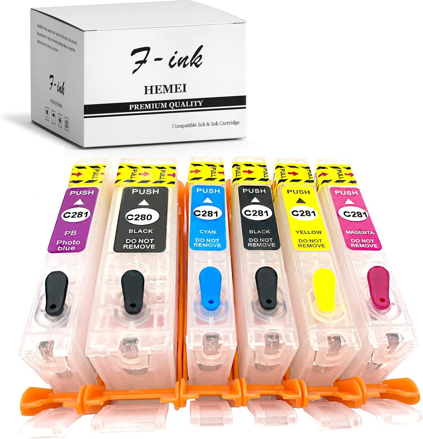 F-ink 6 Colors Empty Refillable Ink Cartridges Replacement for Canon 280xxl 281xxl PGI-280XXL CLI-281XXL for Pixma TS9120 TS9100 TS8100 TS8220 TS8320 TS8300 TS8222 TS8322 Printer ( PGBK BK C M Y PB )