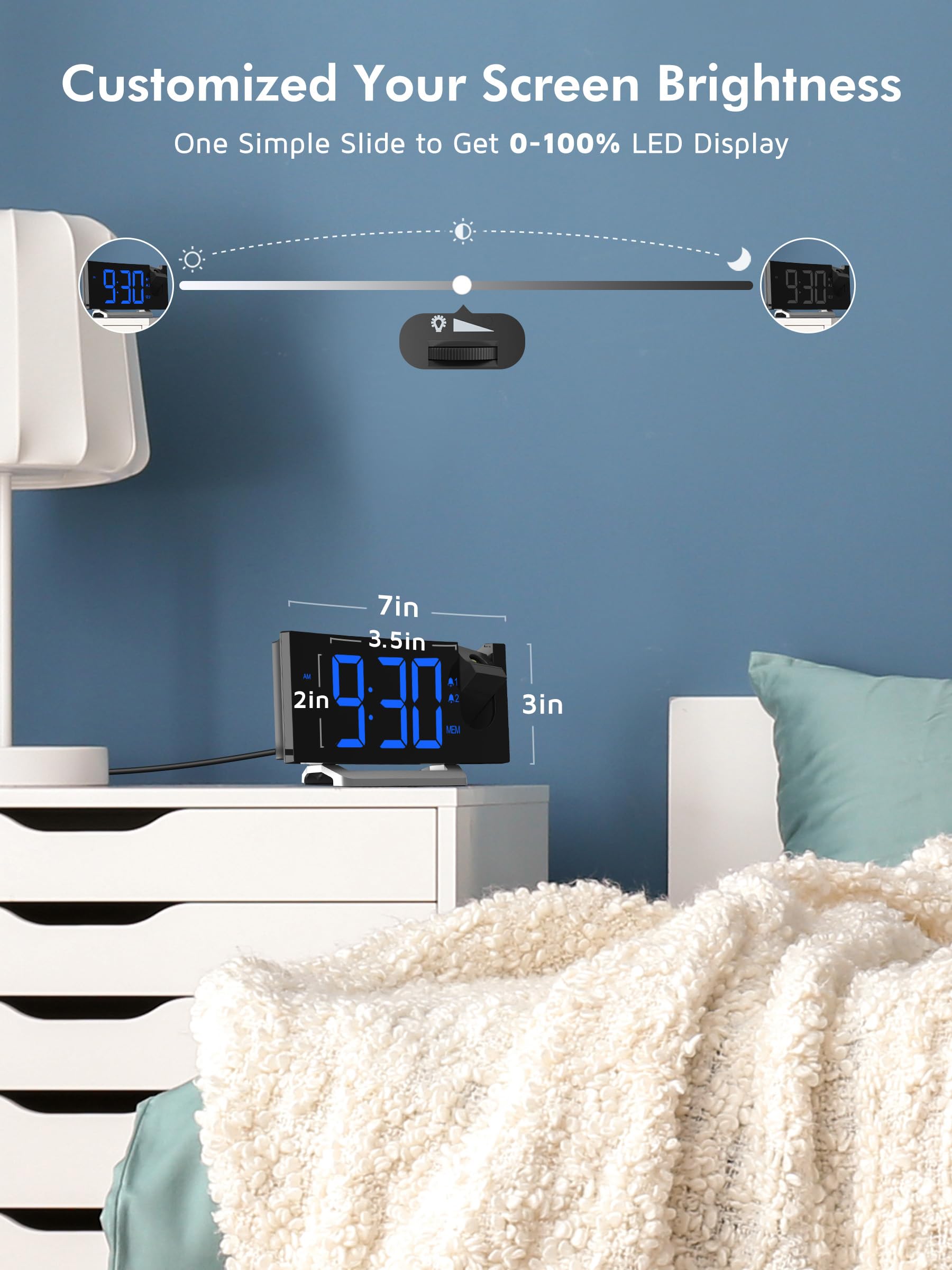 Led. Time Projector Digital LED Time Temperature Display USB Charger Digital Projection ...
