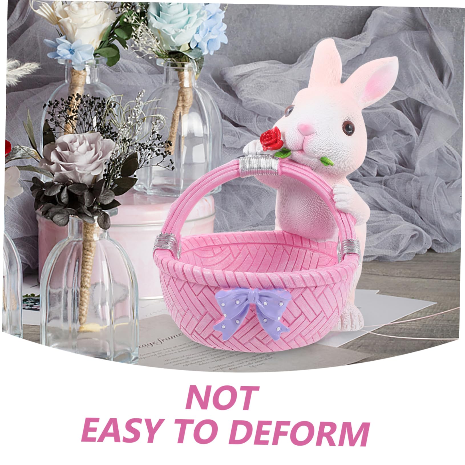 Decorazione Coniglio Pasquale in Resina Rosa a Forma di Cestino Coniglio, Soluzione Salvaspazio e Decorazione per Casa in Stile Unico Elegante e Gioioso