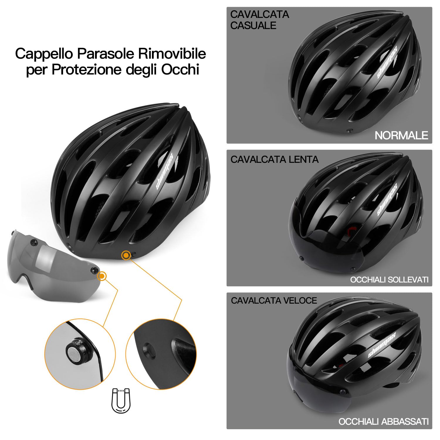 Caschi da Bici per Uomo e Donna, KINGLEAD Casco da Bici MTB con Occhiali Magnetici e Luce USB Ricaricabile, Casco da Corsa per Mountain Bike Regolabile con Strisce Riflettenti