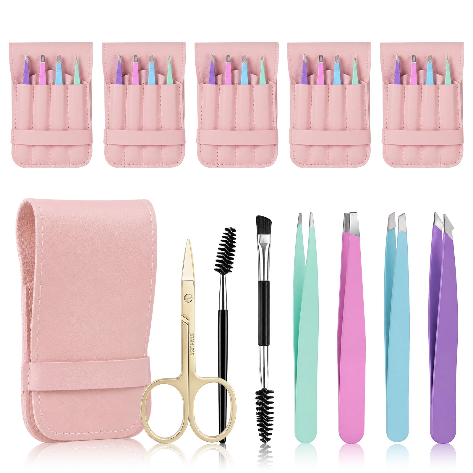 5 Set Eyebrow Tweezers Kit, Tweezers for Facial Hair, Stocking Stuffers