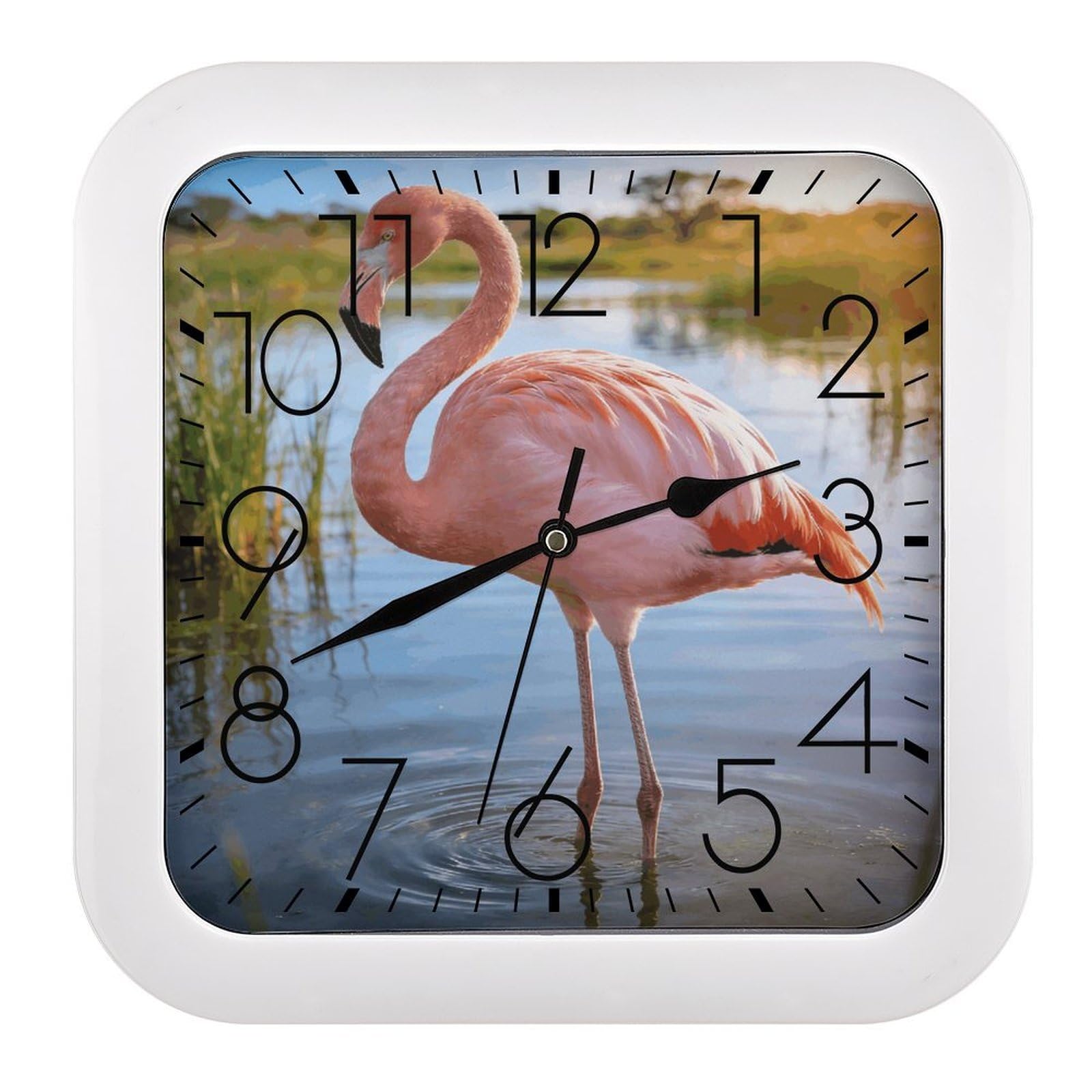 Fodpand Style Elegant Flamingo With National Flag Wall Clock,Battery Operated Modern Retro Rounded Square Clock Clock For Bedroom Living Room Office Home Gym Porch Decor Indoor Outdoor 10.2 * 10.2In