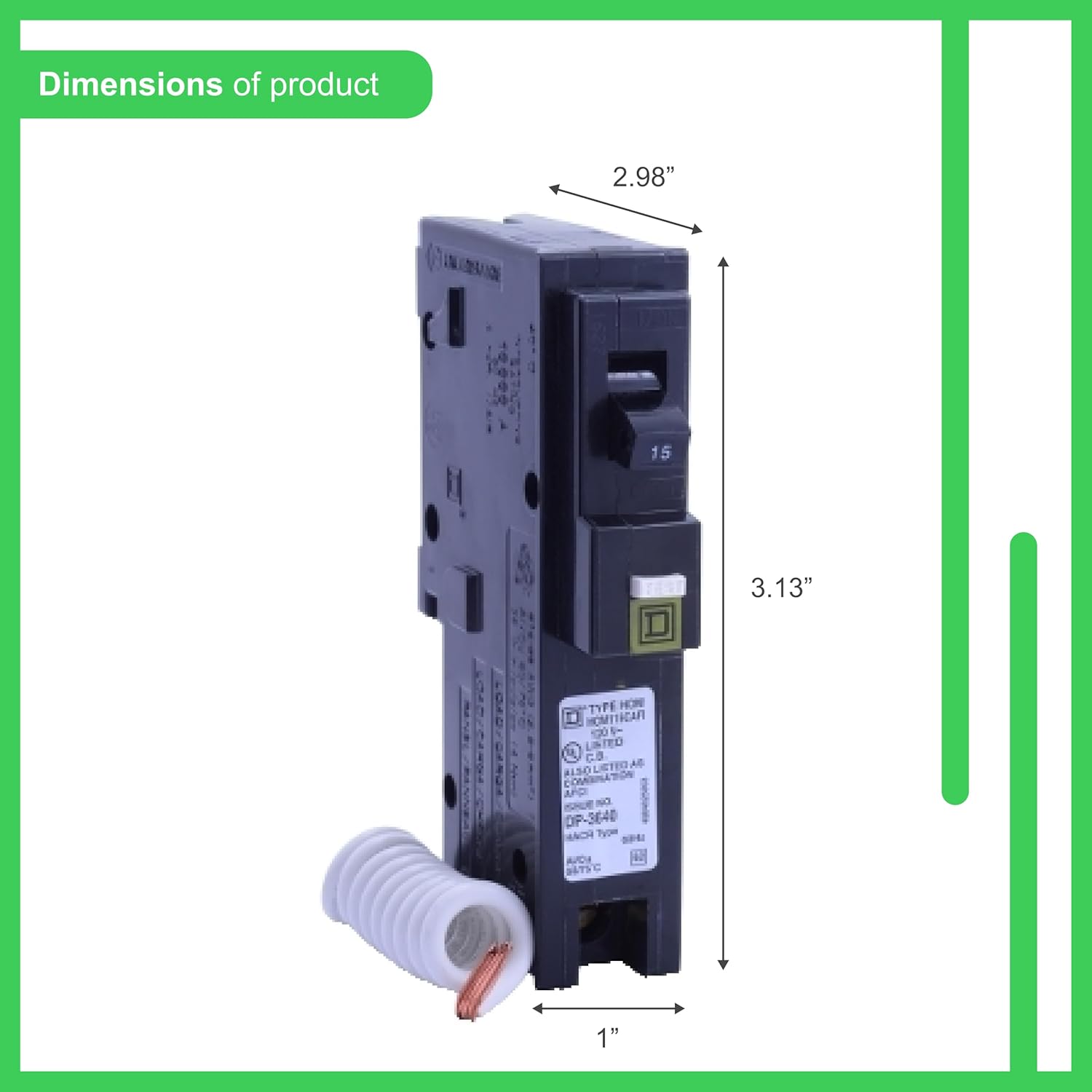 Square D by Schneider Electric Homeline 15 Amp Mini Circuit Breaker, 1 Pole, 120V AC, 10kA Breaking Capacity, Plug in Mount, CAFI/CAFCI, Pigtail Neutral Residential Use (HOM115CAFIC)