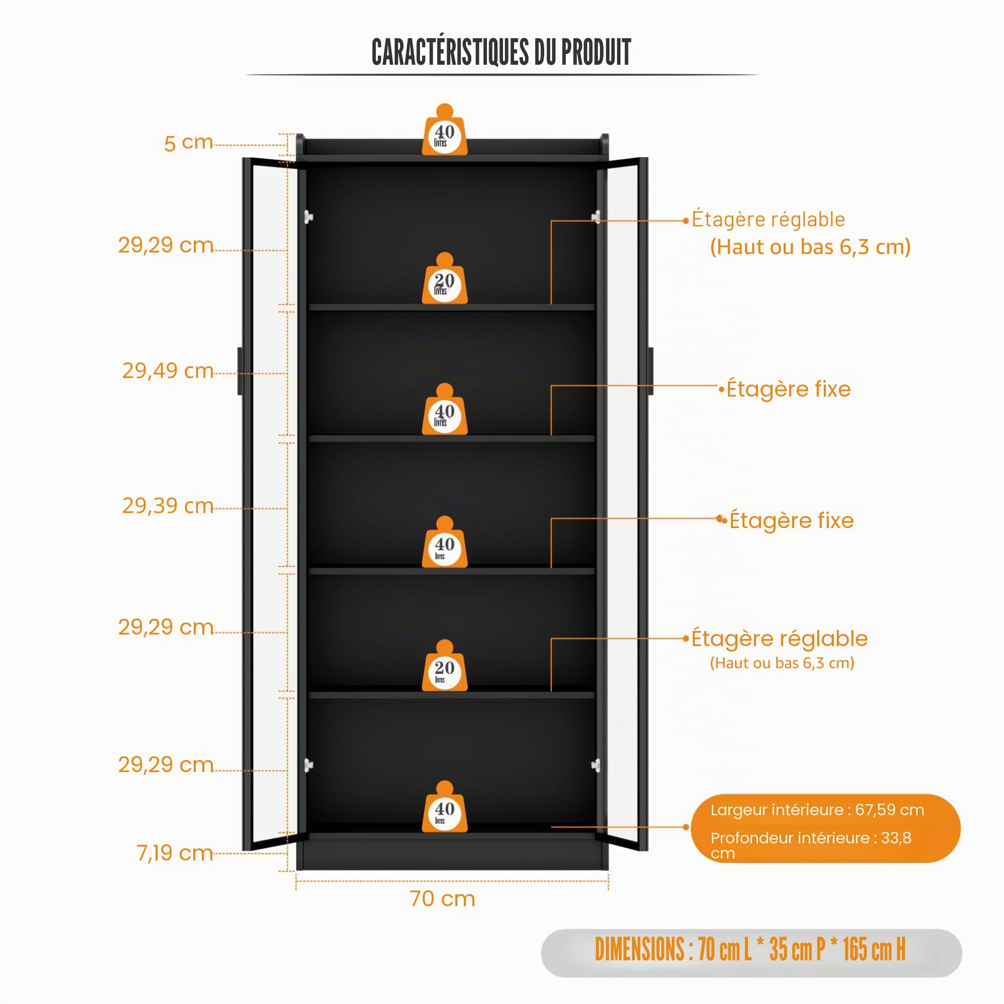 FREDEES Vitrine avec éclairage LED - Vitrine de collection à 5 étages avec capteur intelligent - Vitrine sur pied en acrylique avec étagères réglables - Pour salon, bureau - Noir