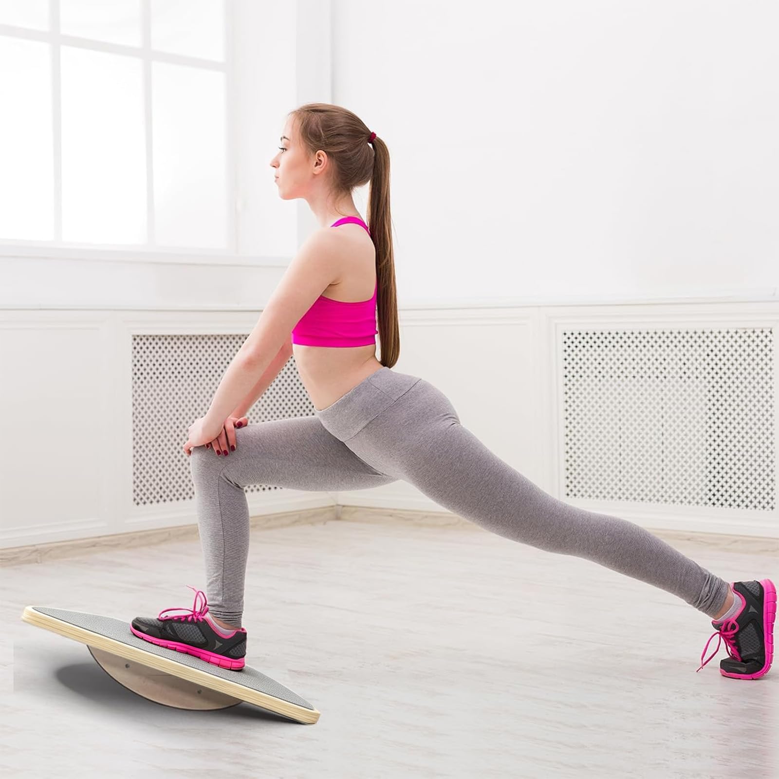 Balance Board - Tavola oscillante in legno per adulti, antiscivolo, per fisioterapia e forza del core, ideale per scrivania in piedi con supporto alla caviglia