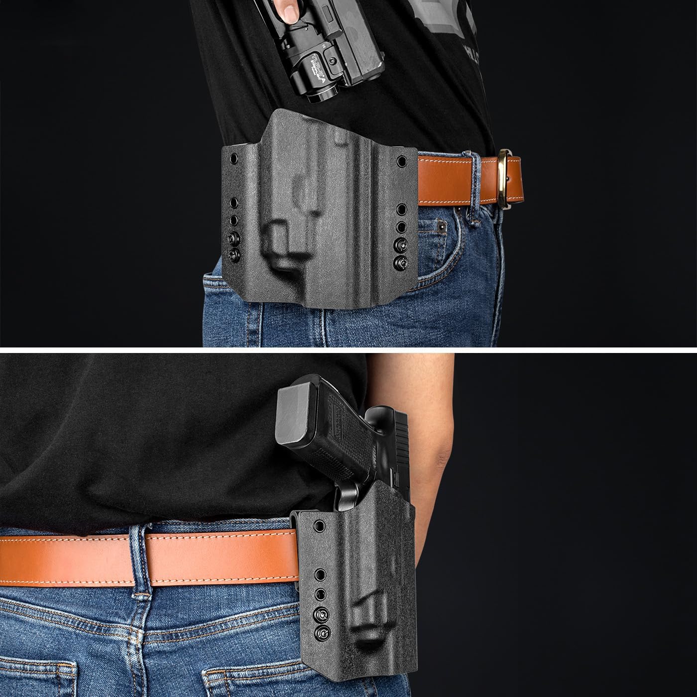 WARRIORLAND OWB Kydex Holster w/Optic Cut, Compatible with Glock 17/19 Gen3-5 &G23/G32 Gen3-4 & G19X/44/45 with TLR-8 TLR-8A Mounted Only, Not Fits TLR-8X, Outside Waistband Carry, Adj. Carry Position