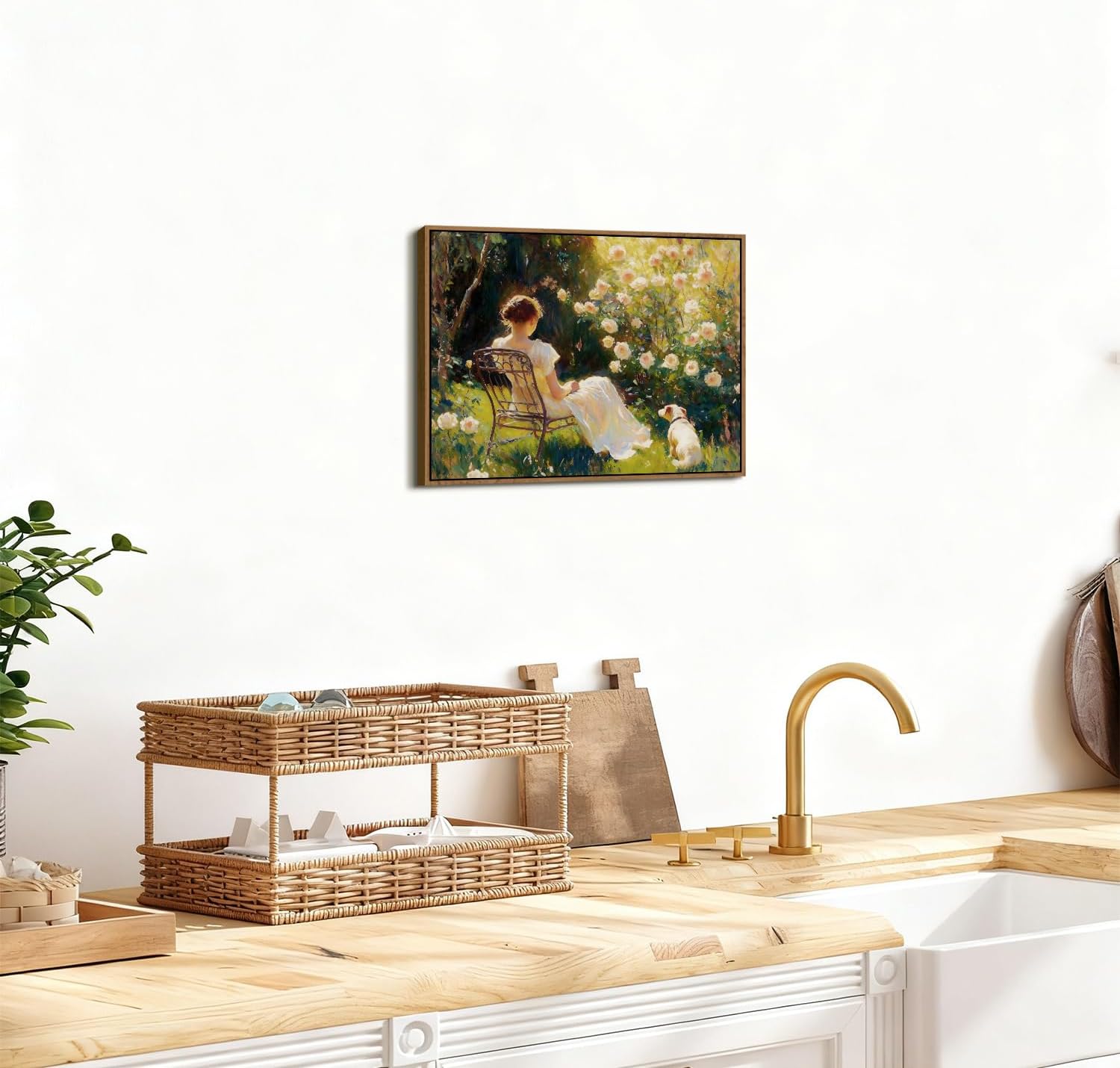 Elegant Women Wall Art Framed Serene Victorian Lady Picture Bedroom Wall Decor Vintage Aesthetic Female Portrait Poster Girls Garden Nature Scenic Rose Painting Artwork Bathroom Home Decoration 12x16”