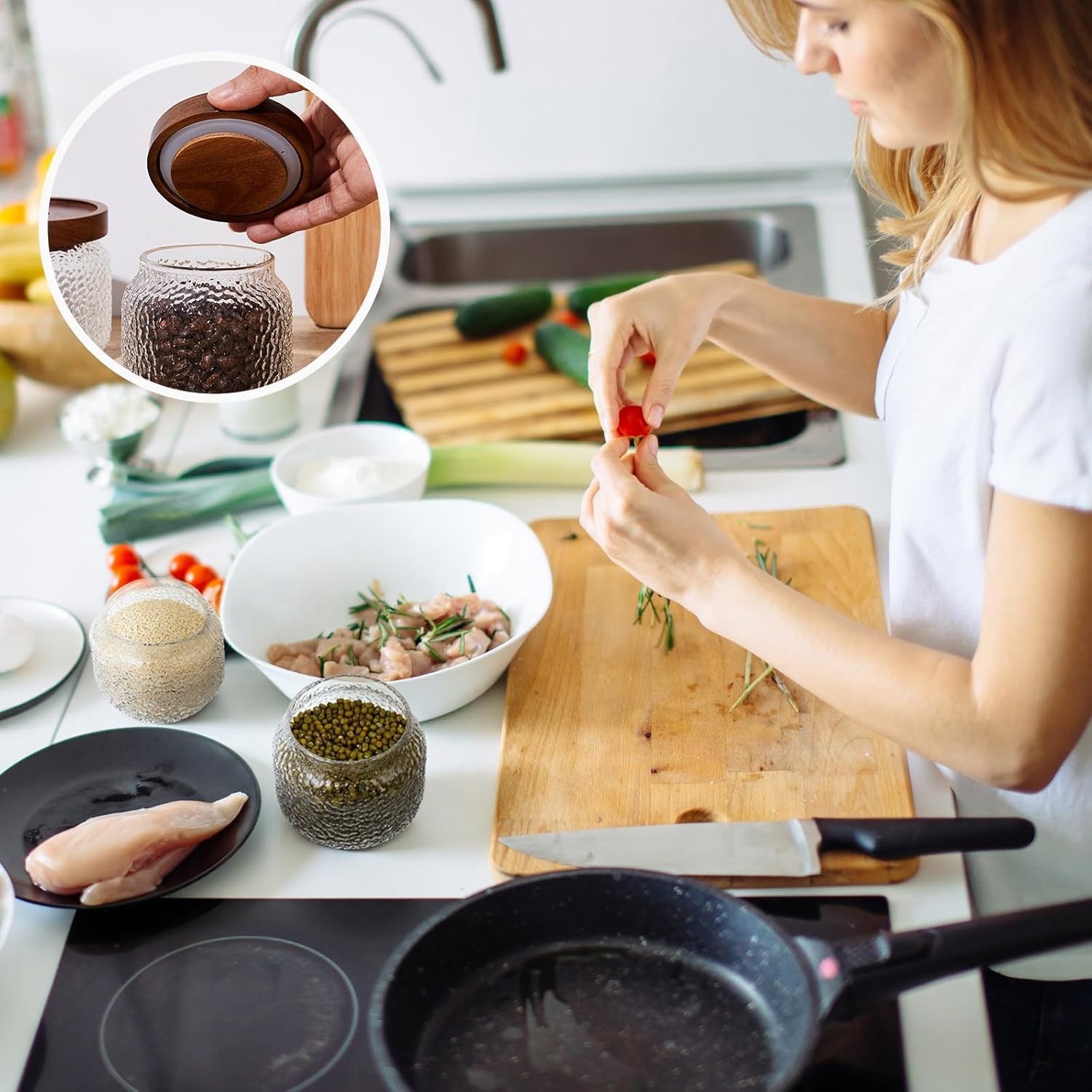 LemonRoad 4 Pack 10 oz Vintage Glass Jars with Lid Decorative Airtight Glass Food Containers Anti Slip Storage Canister for Kitchen Counter Pantry Coffee Nuts Sugar Candy Tea Cookie Spices Oats Cereal - Image 7