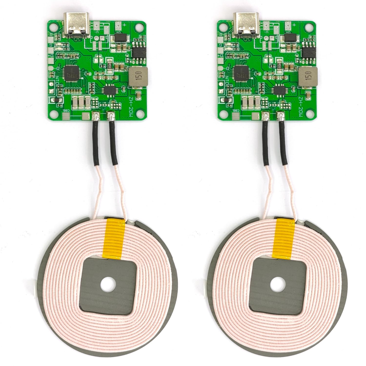2 pz 20 W Max QI caricabatterie wireless PCBA modulo bobina, circuito di ricarica rapida fai da te con porta di tipo C, protezione da surriscaldamento per auto e mobili (senza filo) (senza filo)