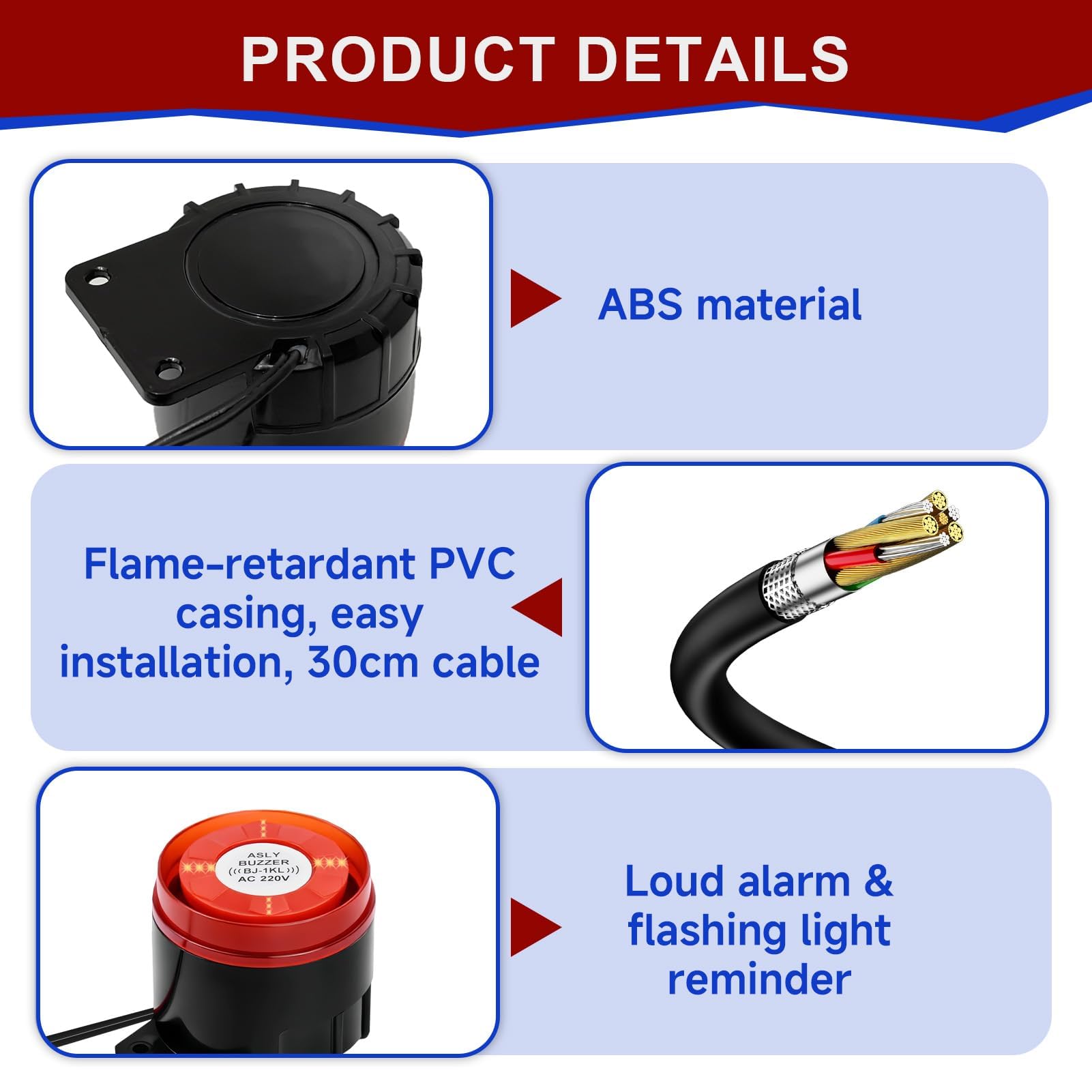 Sirena Alarma Exterior 220V 120dB con Luz Intermitente Sonido de Alto Decibelio, Sirenas de Seguridad Cableada para Alarma Perimetral Exterior, Zumbador para Hogar Oficina Garaje Tienda Industrial