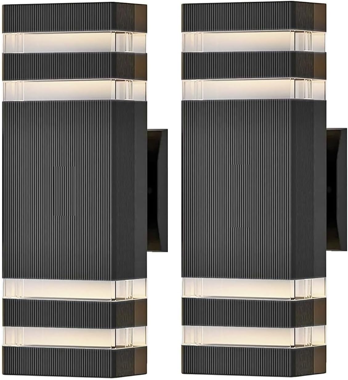 Dusk to Dawn Sensor Outdoor Wall Light, Modern Up Down Exterior Lighting Fixtures Wall Mount, Black Aluminum Outdoor Lights for House Waterproof Porch Light 2-Pack