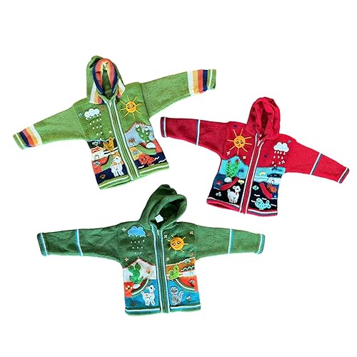 Zoeartcrafts Peruvian Knitted Wool Sweater with hoodie Size 6 for kids, Unisex, Chompas Peruanas
