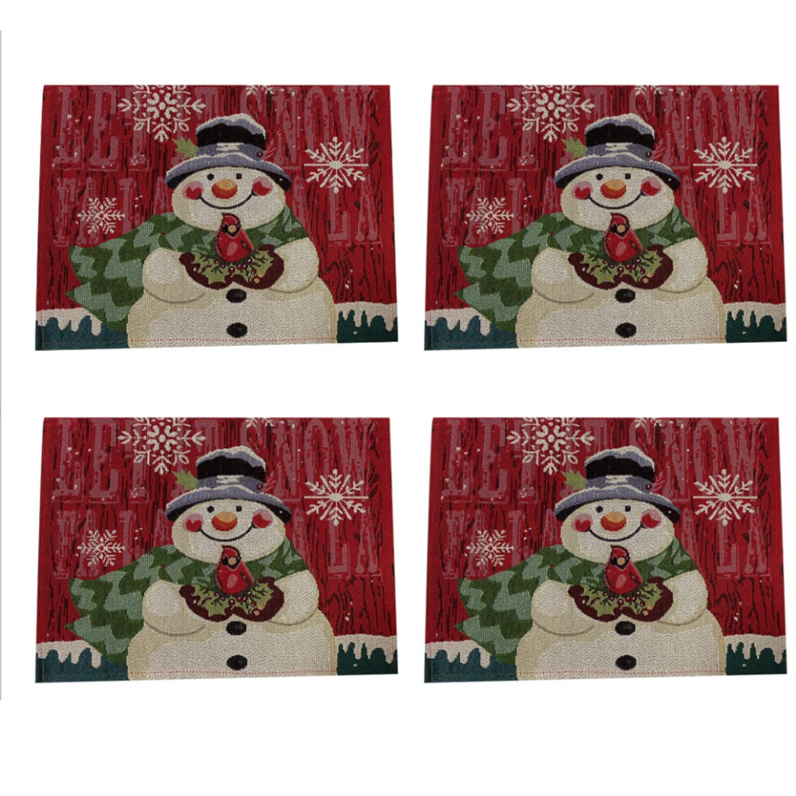 Chemin de table Noël coton lin bonhomme de neige décoration maison