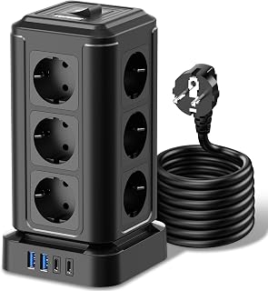 TOPREK Steckdosenturm USB C, Mehrfachsteckdose Überspannungsschutz PD 20W