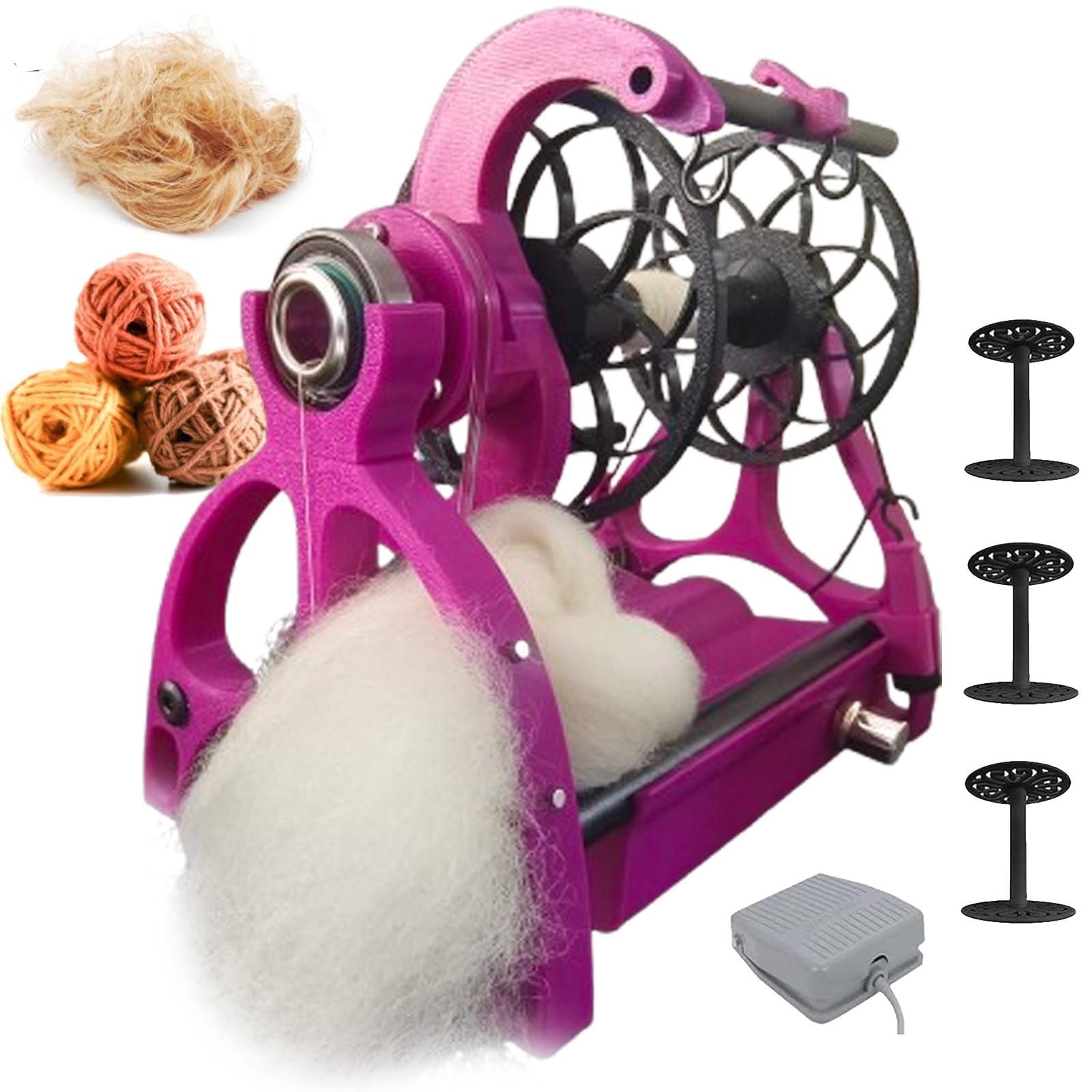 Rueda de Hilado eléctrica compacta 12V Yarn Spinner con Control de pie, Velocidad Ajustable para el Pelo de la Lana para Mascotas, Herramienta de Fibra Hecha a Mano portátil para Artesanos