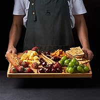 Vista 3 de Tabla de cortar grande de madera de bambú para cocina, tabla de embutidos de queso con 3 compartimentos integrados y ranuras para jugo, bloque