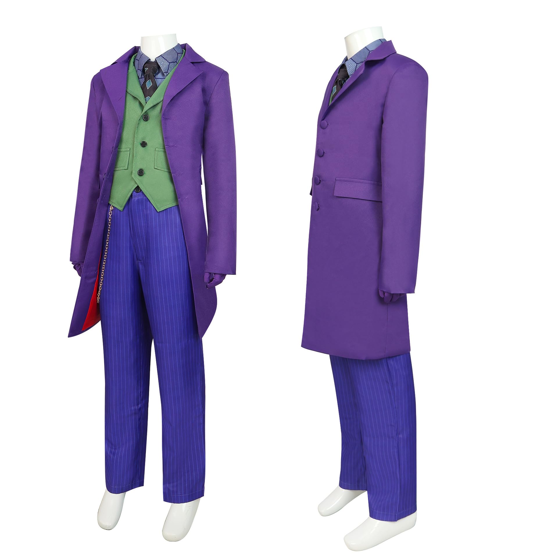 Applysu Joker Costume for Kids 7 Pcs Knight Clown Cosplay Costume Suit Halloween Kids Joker Fancy Dress Up Outfit with Shirt Vest Tie Coat Pants Chain Gloves - Image 4
