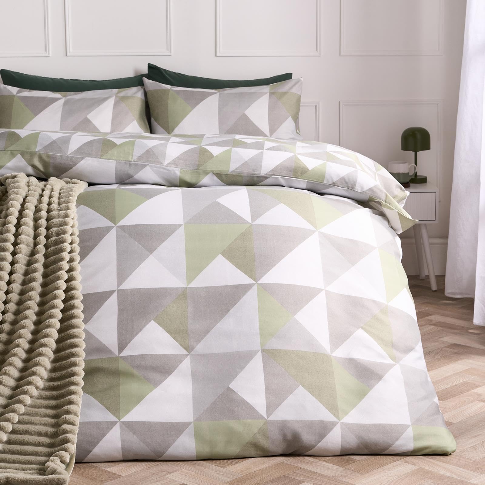 Ohs Sage Geometric Single Duvet Cover Set, Super Soft Cosy Warm Microfibre Polyester Reversible Single Bedding Stylish Comfy Duvet Cover Sets With Matching Pillowcase,