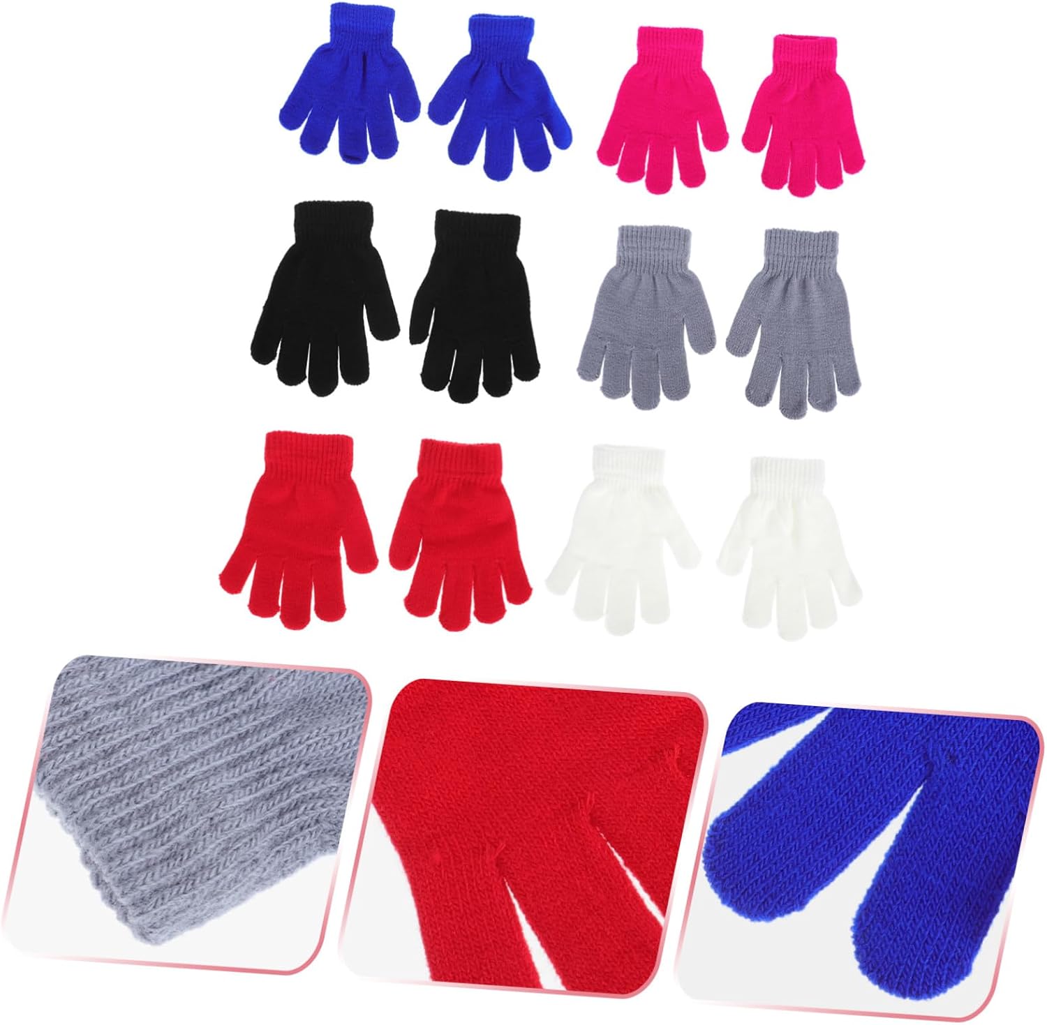 VANZACK 6Pairs Cold Gloves Yarn Full Finger Mittens for Winter Warm Simple Gloves for Outdoor Indoor Activities Boys Age Multi Color