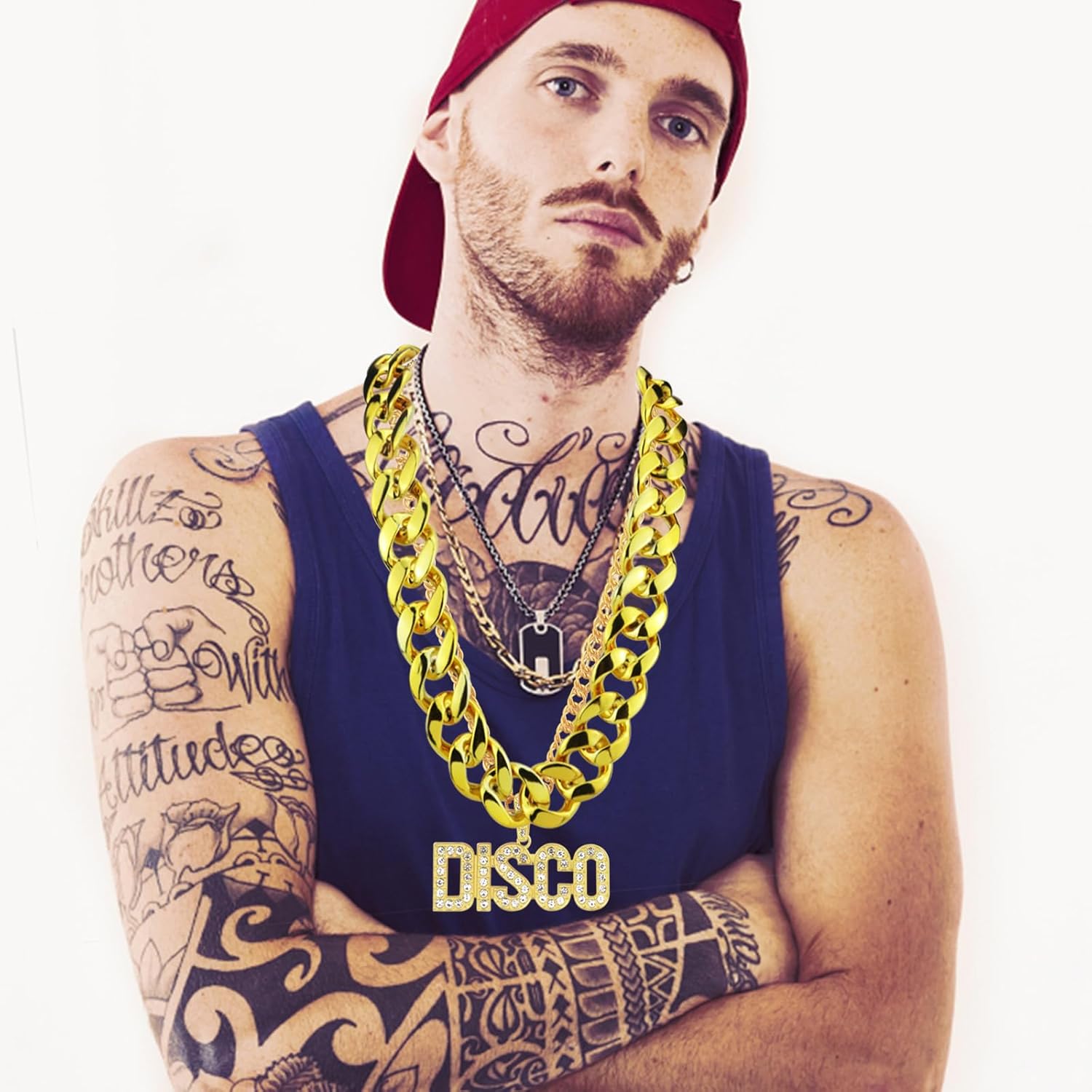 3 Pack 70s Party Chain Costumes Outit Fake Gold chain Disco Necklace Twist Leg Punk sunglasses 80s 90s Hip Hop Costumes for Men Women Rapper Accessories - Image 5