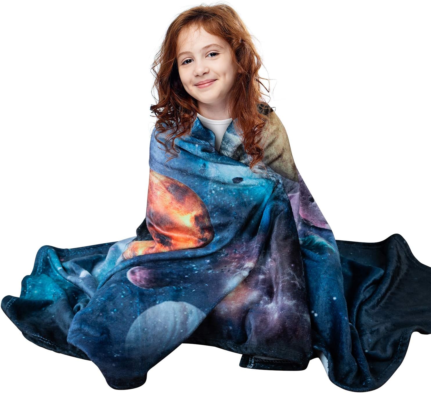 Solar System Throw Blanket, Extra-Large Outer Space Blanket for Kids Boys and Girls, Fleece Planets Blanket with Outer Space Galaxy Theme (50in x 60in) Plush Kids Throws for Boys for Bed, Couch, Sofa